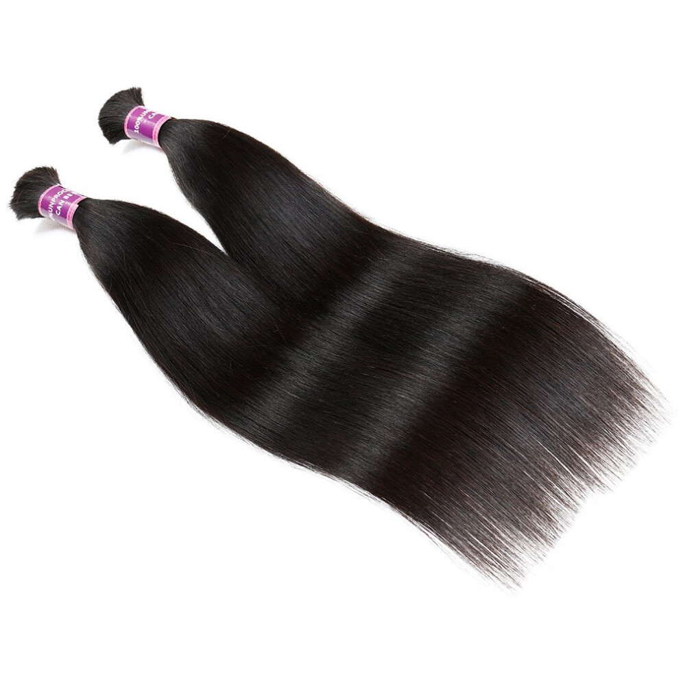 Unisex Brazilian Human Hair Bulk For Braiding, 100% Virgin Straight No Weft, 2 Bundles 14 And 16 Inch