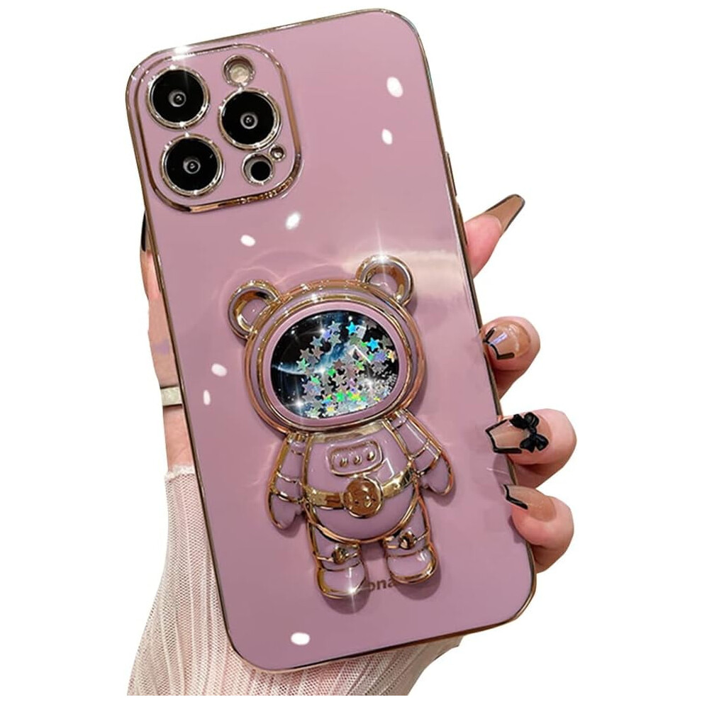 Cute Astronaut Glitter Liquid Quicksand Case For Iphone 11 Pro Max, Bling Electroplated Shockproof Cover With Kickstand (Purple) Purple 9448990263431