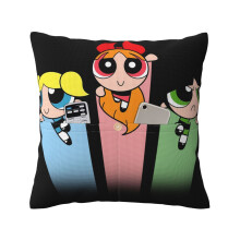 Funda de cojín decorativa cuadrada de lino de Las Chicas Superpoderosas para sofá, dormitorio, sillón.