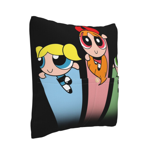 Μαξιλαροθήκη διακοσμητική από λινό Powerpuff Girls, τετράγωνη μαξιλαροθήκη για καναπέ, 1