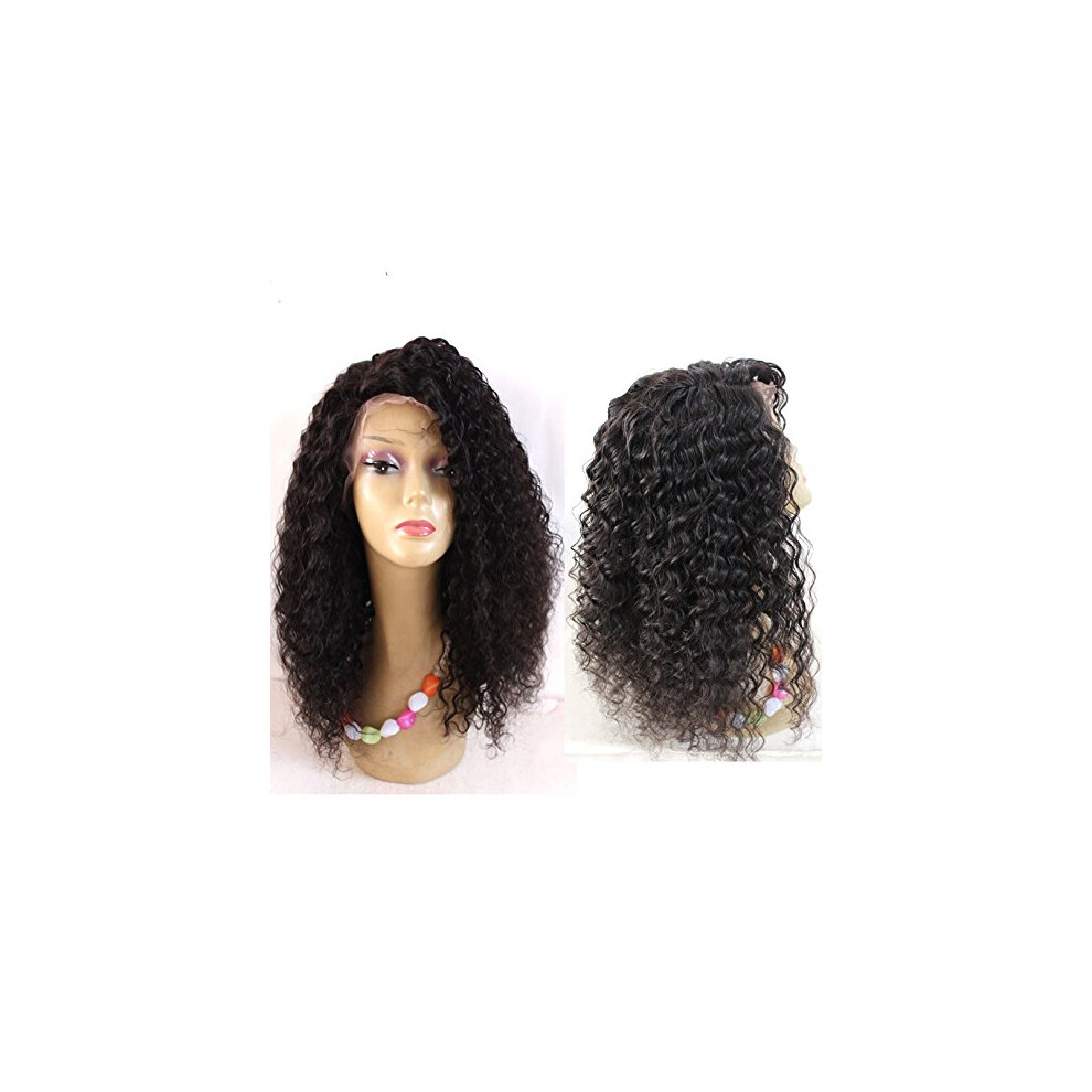 Unisex Black 8 Inch Afro Kinky Curly Human Hair Lace Wig Mongolian Virgin Remy Natural #1B Medium Cap