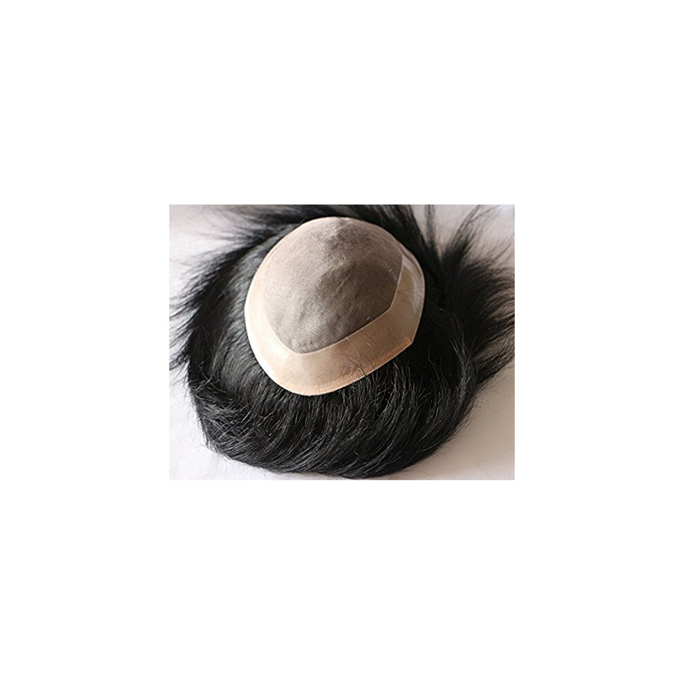 Men's Hair Toupee 100% Human Hair Wig for Men with Clips Dark Brown Monofilament Hairpiece