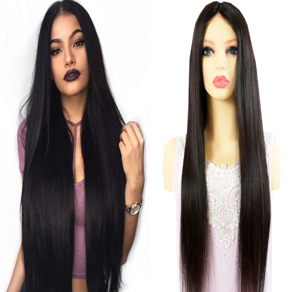 28 Inch Straight Full Lace Brazilian Virgin Human Hair Wig Glueless Natural Hairline for Women