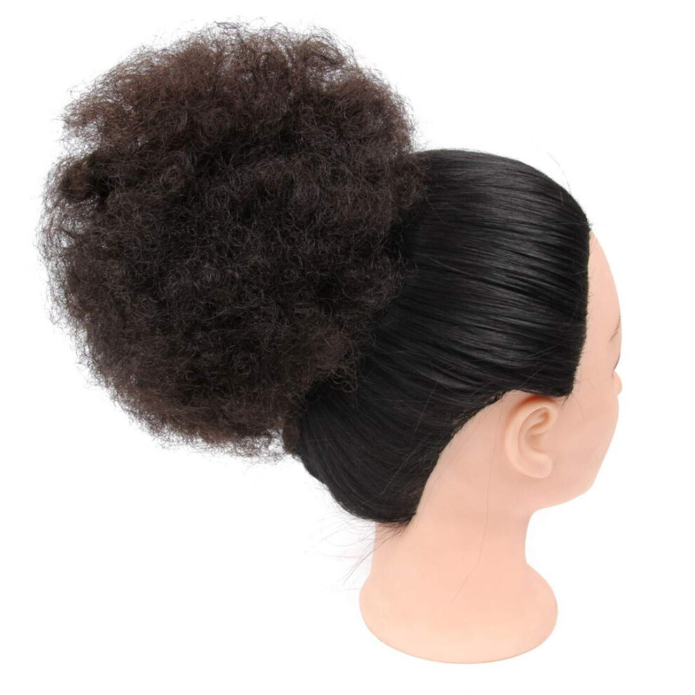 Unisex Black Curly Bun Hairpiece Clipin 6 Inch Synthetic Chignon With Drawstring For Women Natural Color