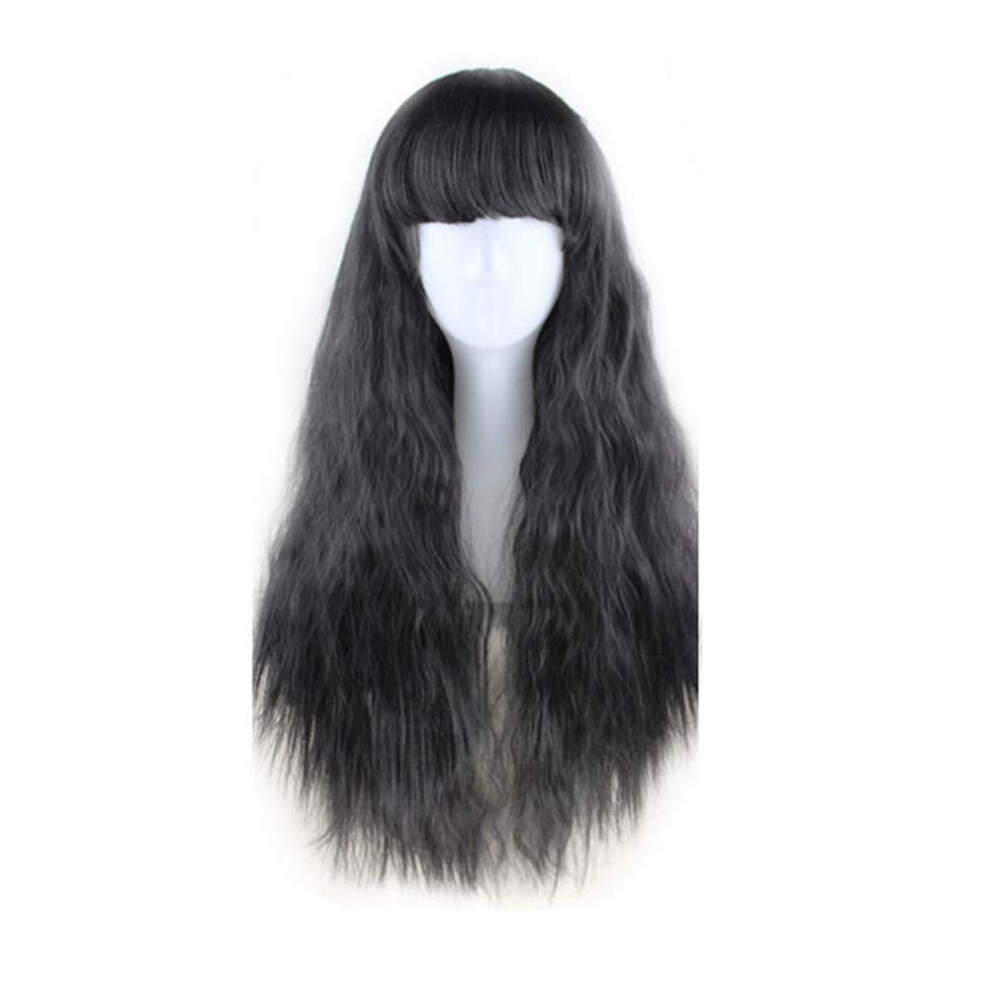 Unisex Black 65Cm Women Long Curly Wig Natural Heat Resistant Fibers For Cosplay Party Fashion