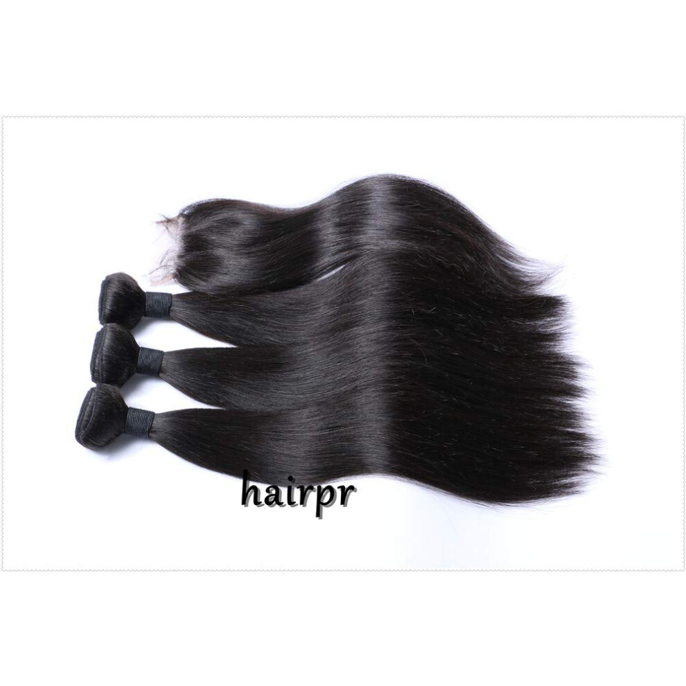 Unisex Remy Human Hair Extensions Silk Straight 4X4 Closure And Virgin Indian Hair Weave Bundles
