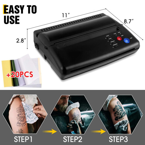 Tattoo Stencil Printer Kit with Thermal Copy Technology, Fast Transfer, 20 Sheets Paper, Adapter 1