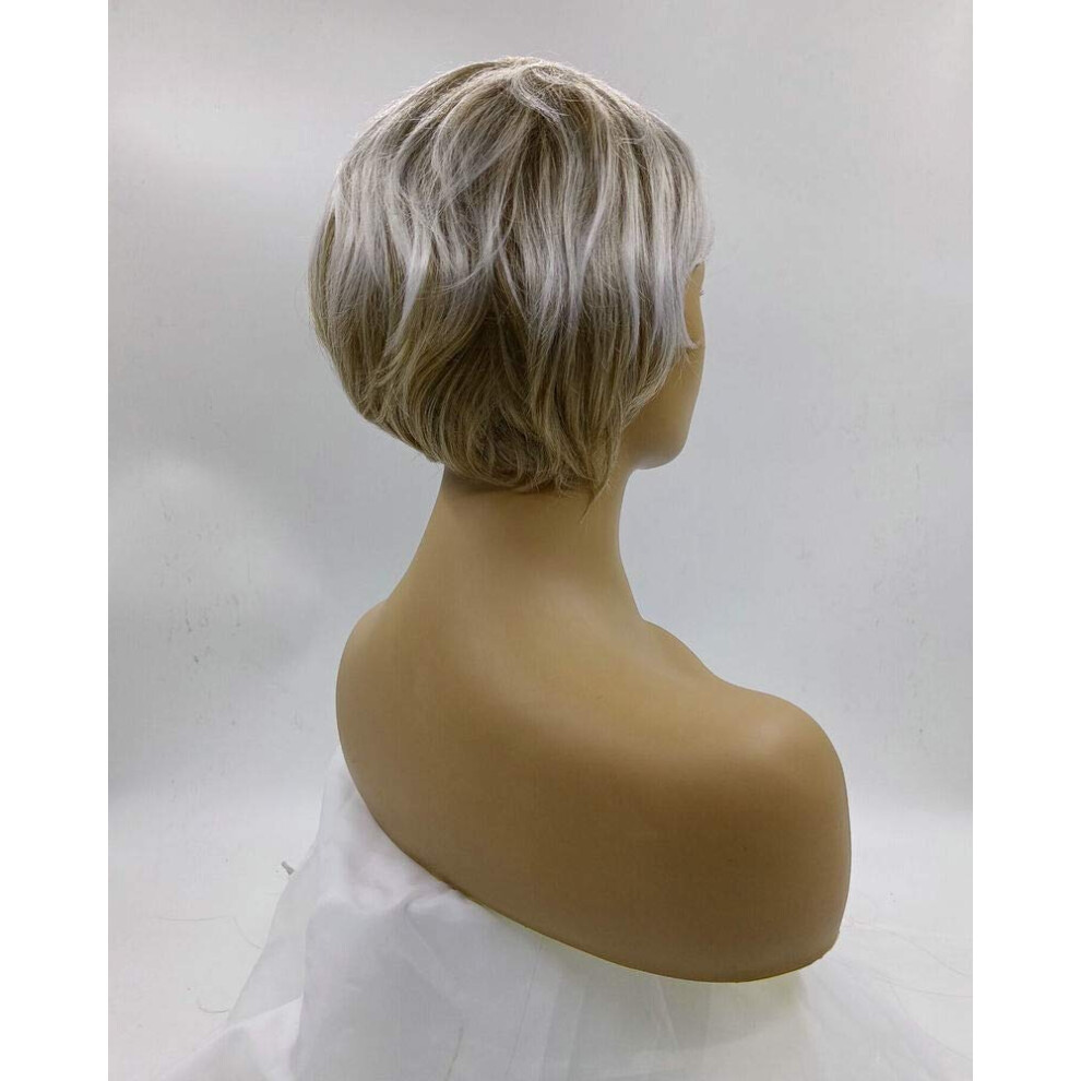 Unisex Blonde Bob Wig With Highlight Shine, 14 Inch Short Curly Shoulder Length, Easy Glueless Wear