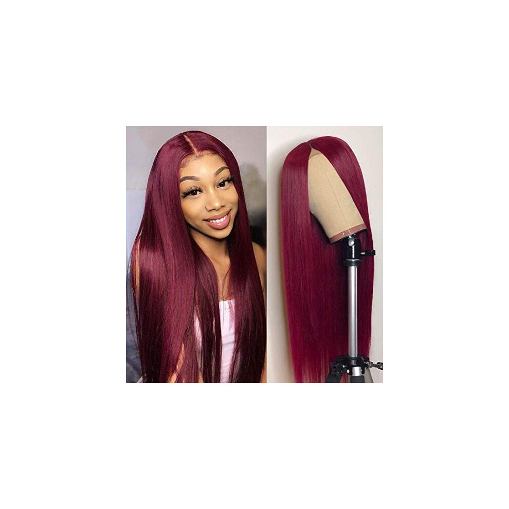 Unisex Black 99J Straight Hd Lace Front Wig 16 Inch Brazilian Virgin Human Hair 13X6 Pre Plucked For Women