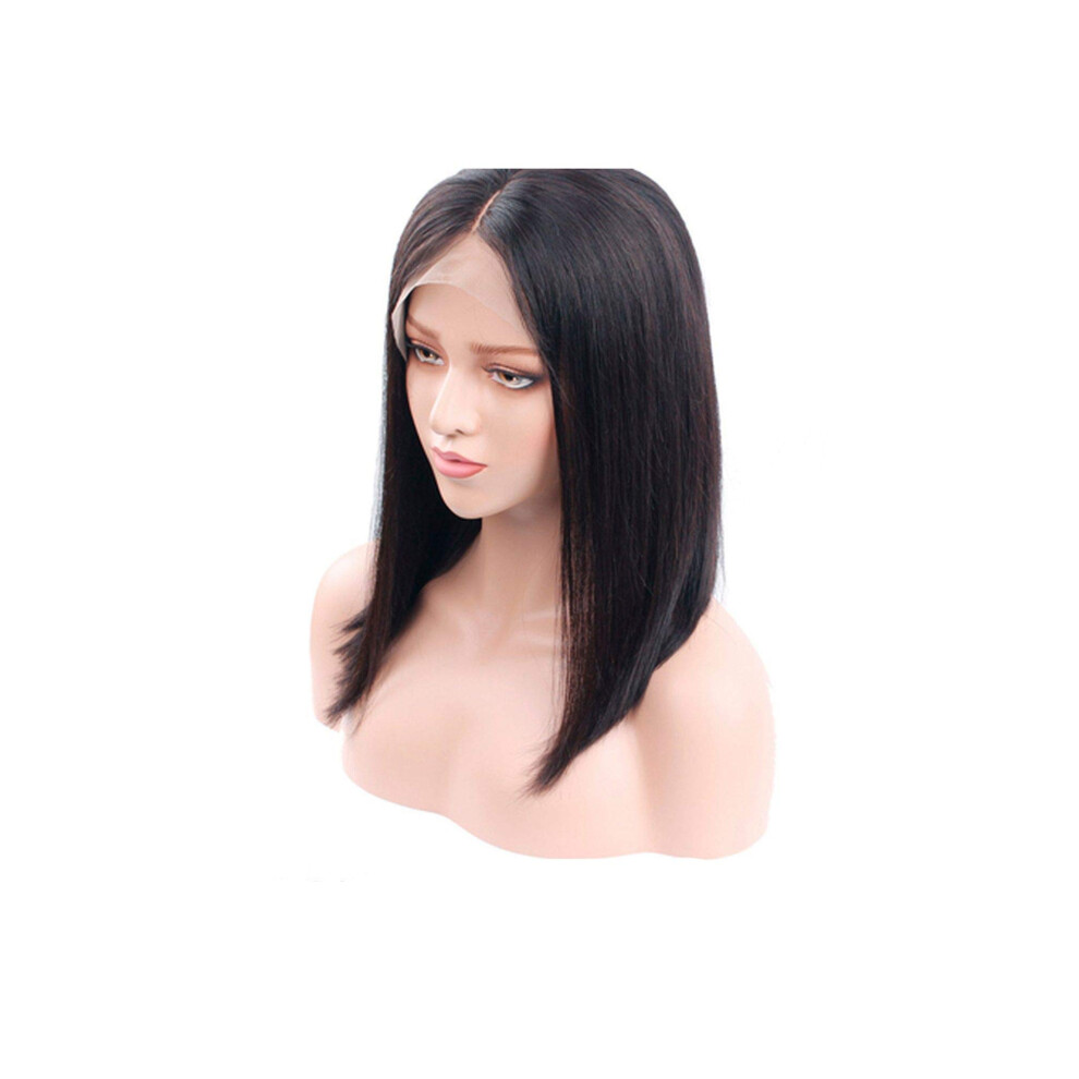 Unisex Black 13X6 Brazilian Remy Lace Front Human Hair Wig For Women, Glueless Short Bob 8' Natural Hairline