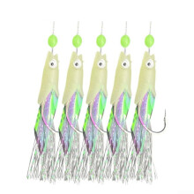 5Piece Luminous Carbon Steel Deep Sea Fishing Hooks with Snap Links for Bass and Cod Rig 1/0#