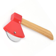 Stainless Steel Pizza Cutter with Bamboo Handle, Ergonomic Comfort Grip Red Pizza Slicer for Home