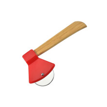 Pizza Cutter Stainless Steel Axe Shape with Rotating Blade and Ergonomic Bamboo Handle for Kitchen
