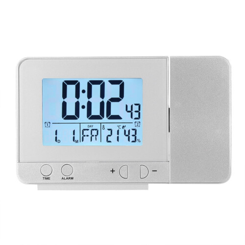 Leylor Projection Clocks, LED Multifunction Projection Digital Alarm Clock Temperature USB (Silver) 2