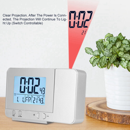 DEWIN Projection Alarm Clock, Projection Clock LED Multifunction Projection Digital Alarm Clock Temperature USB (Silver) 1