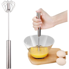 Fouet semi-automatique YZhouD en acier inoxydable, 25 cm, à pousser manuellement, pour la cuisine et la pâtisserie.