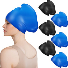 6 Pack Long Hair Swim Cap Extra Large Silicone Waterproof for Braids Dreadlocks Women Men Black Blue