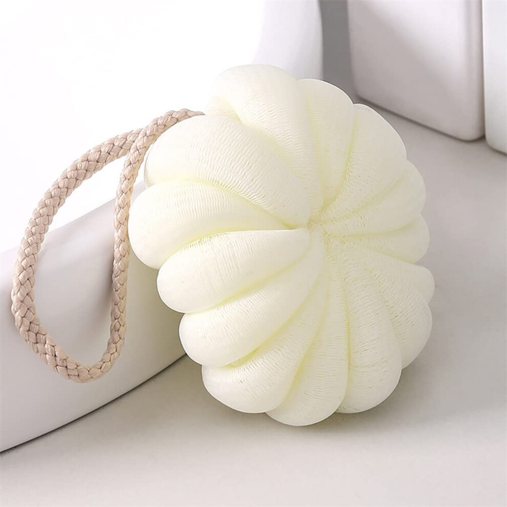 White Bath Loofah Soft Mesh Pumpkin Shape Gentle Exfoliating Shower Pouf With Hanging Rope