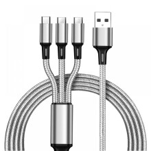 Corda Muirir Uilíoch le haghaidh Cumhacht Gan Uaim, Cábla Luchtaire 3in1 Ceardaíochta Marthanach le Dearadh Cábla Il-USB Braidithe Níolóin,