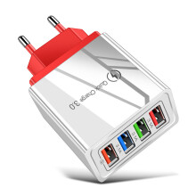 Mobiltelefonladdare med förhindrande av överladdning, 4 USB-portars nätadapter för snabb laddning, Ultrasnabb laddning med smart