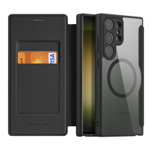Magnetische Handyhülle für Samsung Galaxy S23 Ultra, kompatibel mit MagSafe und ausklappbarem Ständer, hochwertiges Lederdesign mit starkem