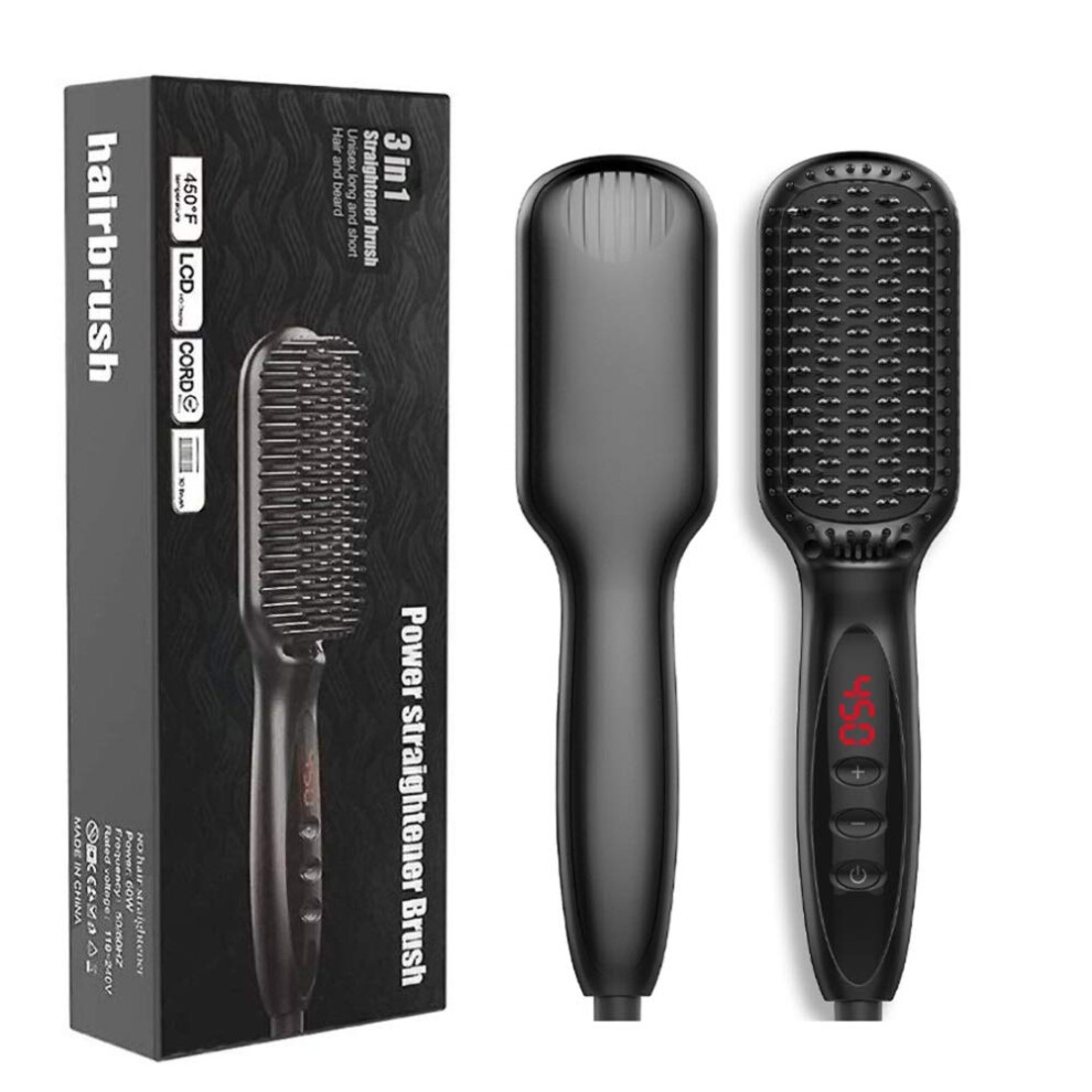 Hair Straightening Brush with Ionic Technology, 30s Fast Ceramic Heating, Adjustable Temperature, Dual Voltage