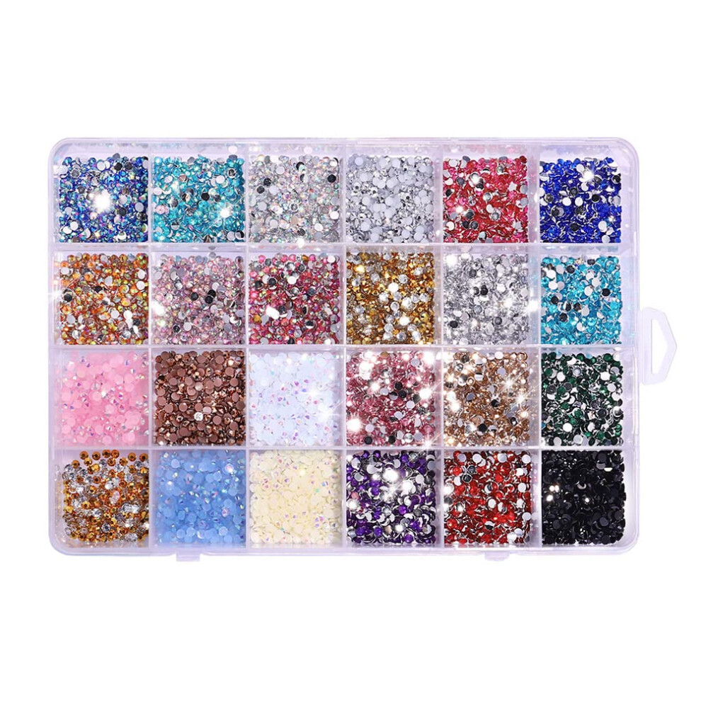 24 Grid Flat Back Nail Rhinestones Set 3500 Pcs AB Resin Gems with Storage Box for Nail Art