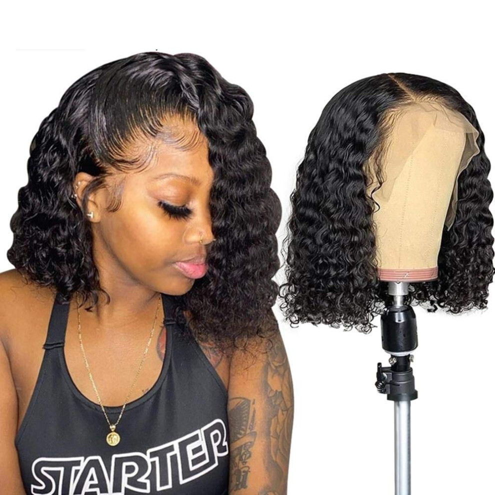 Unisex Curly Bob Lace Front Wig Brazilian Human Hair Pre Plucked With Baby Hair Natural Hairline