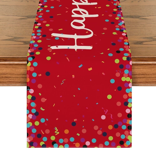 Sm: )e Happy Birthday Polka Dot Red Table Runner 13x36Inch