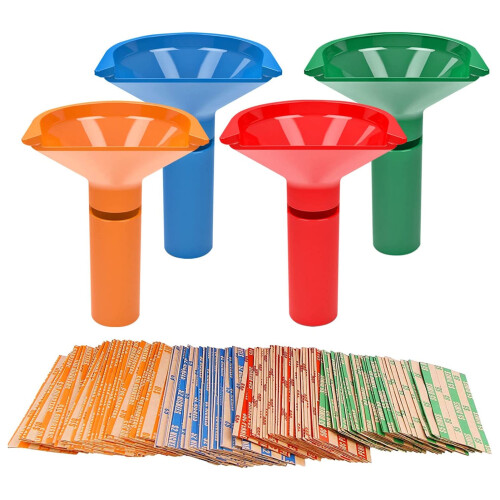 Σετ σωλήνων ταξινόμησης κερμάτων Warkul4Pcs με χρωματική κωδικοποίηση, σχήμα χωνιού, 1