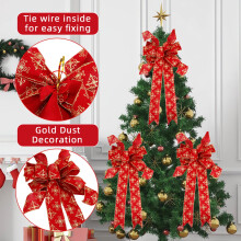Christmas Bow Flower Print Multi-Layer Decor, Beige, Compatible with DIY Tree, Clear Shiny Reusable for Home Party