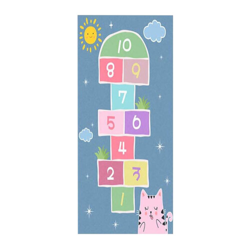 Χαριτωμένο χαλάκι δαπέδου Hopscotch 40x60cm Μπλε - Αντιολισθητικό χαλάκι παιχνιδιού για