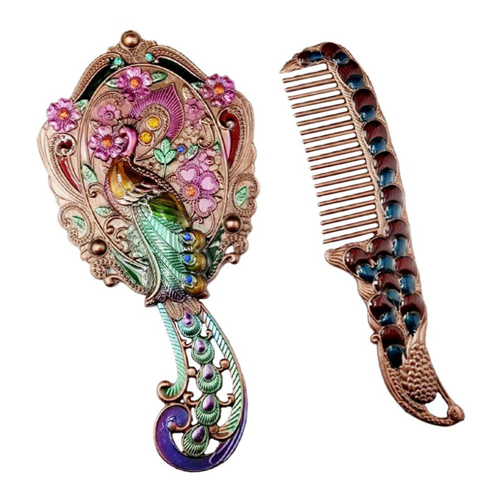 Vintage Metal Pocket Mirror and Comb Set  Compact Folding Travel Makeup Mirror for Women