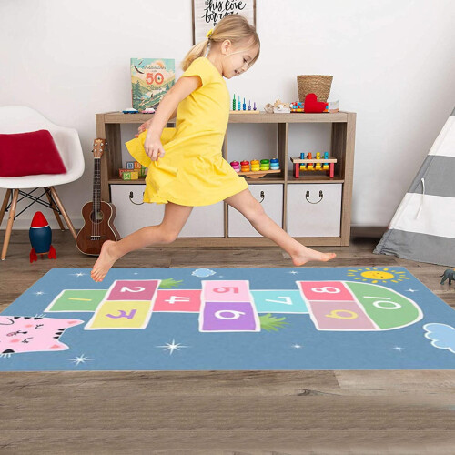 Χαριτωμένο χαλάκι δαπέδου Hopscotch 40x60cm Μπλε - Αντιολισθητικό χαλάκι παιχνιδιού για 2