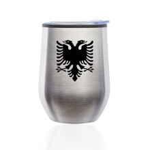 Cestovný hrnček na víno bez stopky s viečkom Albanian Eagle (strieborný)