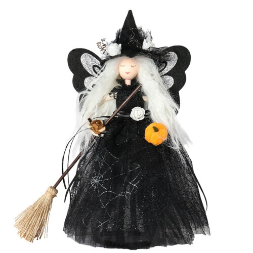 Διακόσμηση για το Halloween Magic Tree, κούκλα μάγισσας 11,8 ιντσών με σκούπα για Halloween