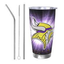 Vikings fotballagstema 20oz termoskopp i rustfritt stål med lokk og sugerør, varme/kalde drikker, kompatibel med bilkopp