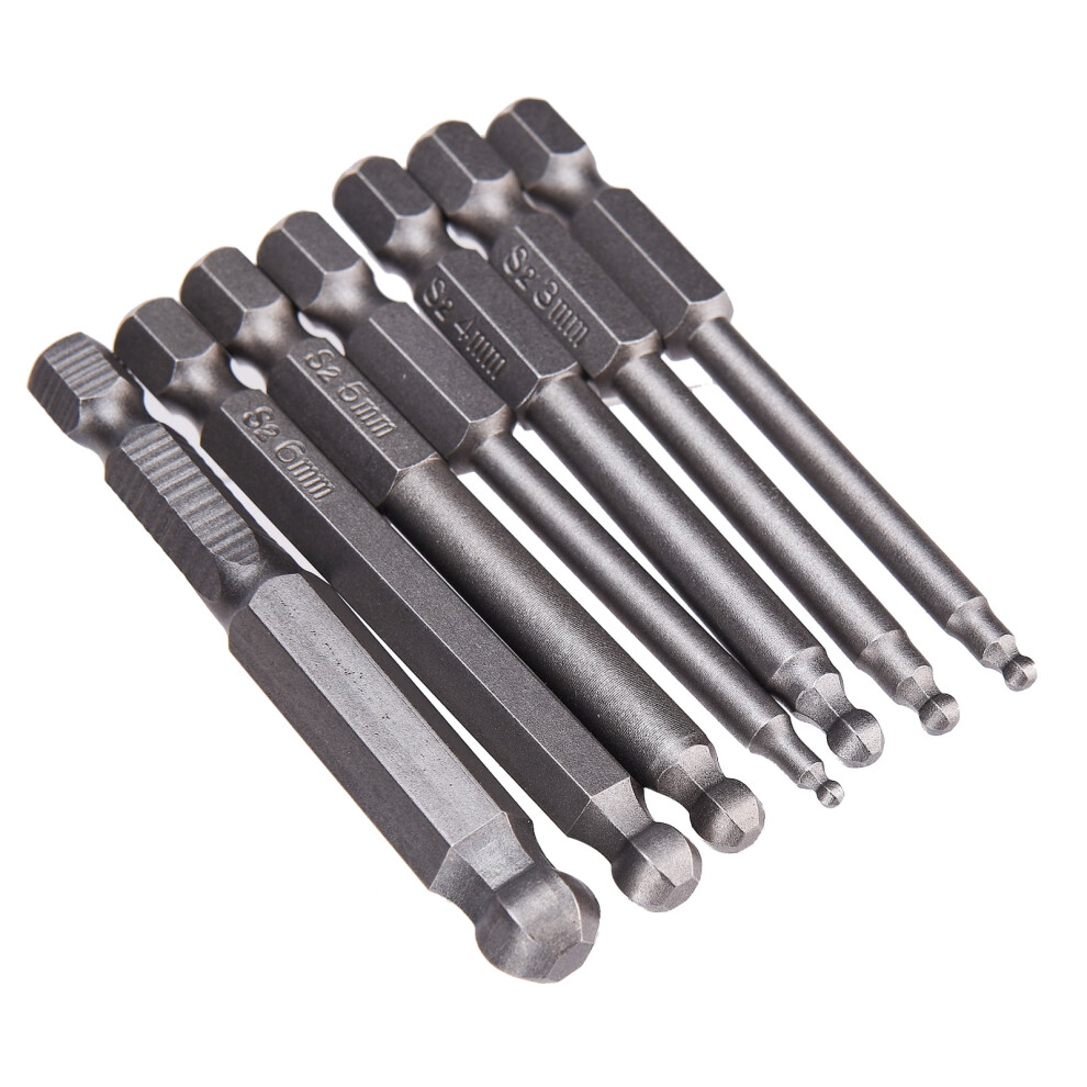 Magnetic Ball Head Hex Shank Electric Screwdriver Bit Metric 65Mm 1/4 Inch 7Pcs Silver Hand Tools Steel Screwdrivers 9773935956681