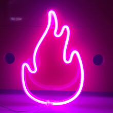 Letreiro de néon em forma de chama rosa, luz LED alimentada por USB/bateria, decoração de parede/mesa, presente de aniversário/casamento