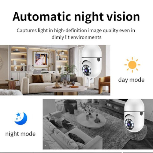 Security Camera Light Bulb Motion Detection WiFi IP Camera White 1