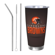 Tazza termica in acciaio inox da 20 oz (590 ml) con coperchio e cannuccia, con logo della squadra di football dei Browns - Compatibile con i