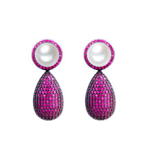 Orecchini staccabili in argento S925 con zirconi e perle, multicolore
