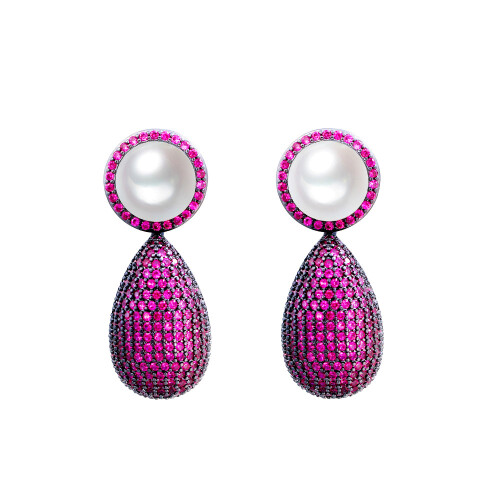 Orecchini staccabili in argento S925 con zirconi e perle, multicolore