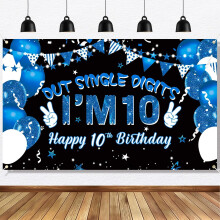 Dekoracje na 10. urodziny dla chłopców, baner urodzinowy z pojedynczą cyfrą „I'm10”, „Happy 10th Birthday” z podwójną cyfrą, artykuły