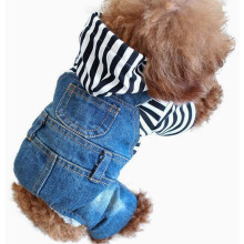 Walbest Roupas para Animais de Estimação Macacão Jeans para Cães e Gatos, Casaco com Capuz e Listras, Tamanhos Pequeno e Médio, Jaqueta