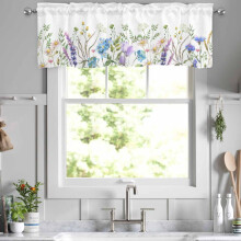 Vindusgardin Blomster Rustikk Stanglomme Lingardin 136 cm x 43 cm for Kjøkken Stue Soverom Grønn 1-pakning