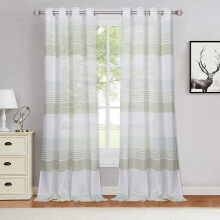 Cuirtíní Trédhearcacha Glasa Saoi, Painéil Grommet Voile Stríoca Maisiúla Seomra, Cuirtíní Leath-Trédhearcacha Línéadaigh Boucle Daite