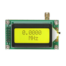 Contador de frequência GUYUTING com placa de circuito impresso verde escura para medição de sinais em laboratório e em campo.