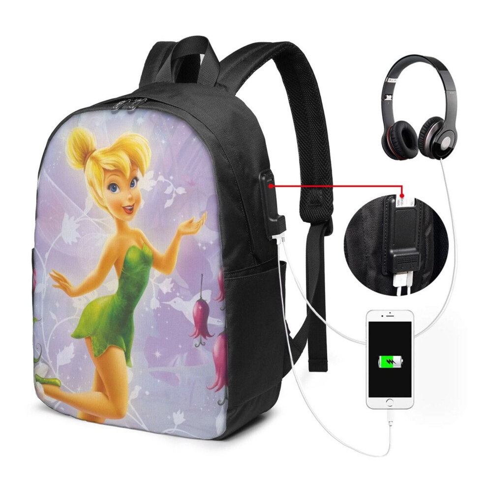 Tinkerbell Travel Laptop Backpack, Water Resistant Anti-Theft Bag With Usb Charging Port, 17 Inch Compatible With Most Laptops, For Work, College, 9773935960077