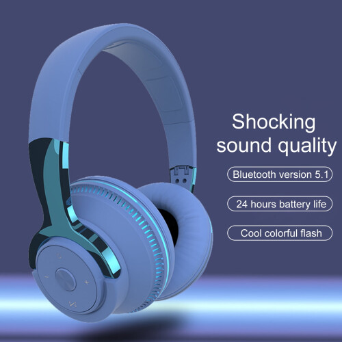 Ακουστικά H2 συμβατά με Bluetooth 5.1 με πολύχρωμα φώτα LED, φορητά πτυσσόμενα ασύρματα 1